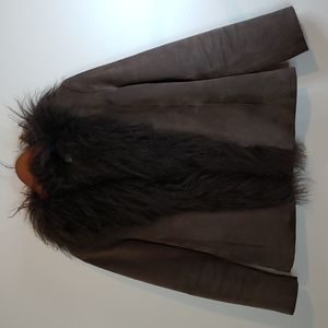 Leather Jacket with Mongolian Fur Trim